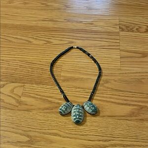 Reptile Shell Necklace with Black Beads